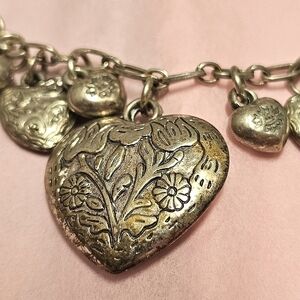 Etched Heart Floral Choker Adjustable Necklace Vintage